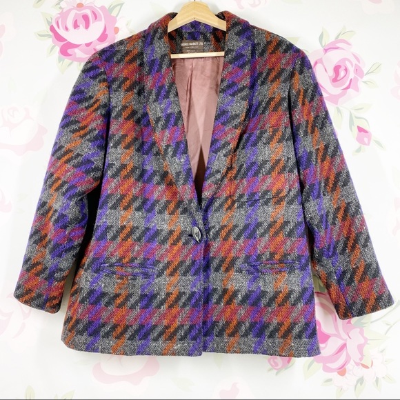 Vintage Jackets & Blazers - Vintage Checkered Wool Oversized Boxy Jacket Blazer 12